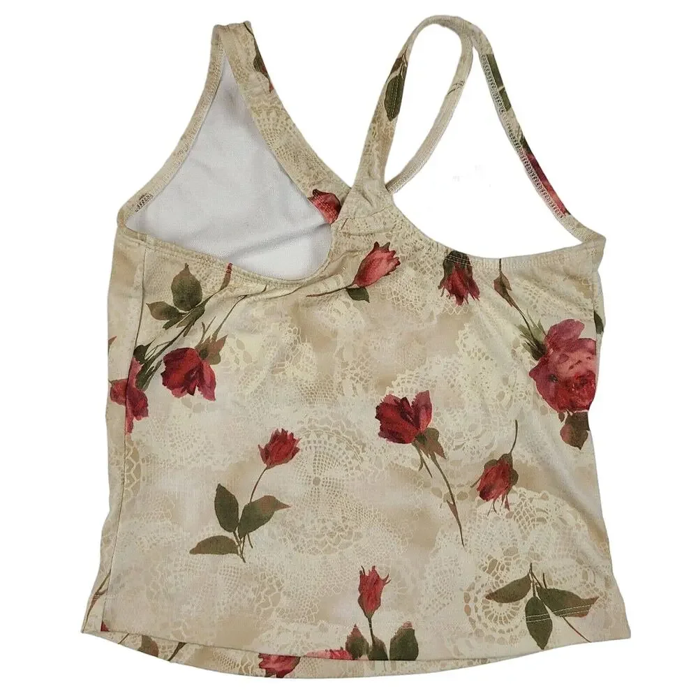 Vintage Sports Bras Workout Tank Y2K Medium Blue Floral 00s 90s Lot